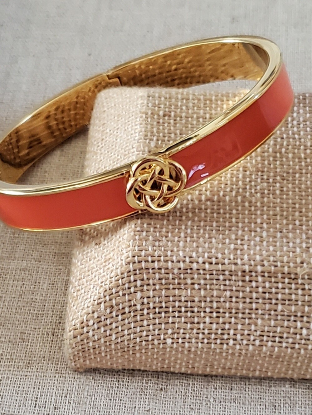 Retired Stella and Dot Lindsay Gold Tone Bangle Cuff Bracelet  Tangerine Orange